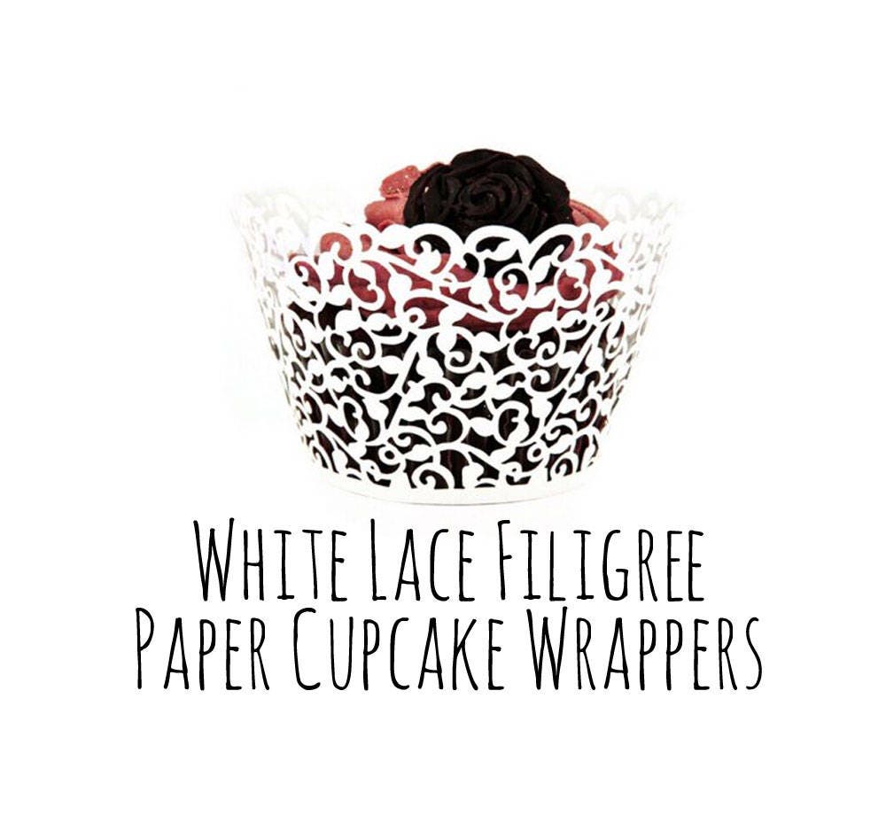 White Lace Cutout Cupcake Wrappers Leaf Vine Filigree Cupcake Wrappers Cupcake Liners Laser Cut Cupcake Wrappers DIY Wedding