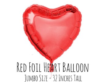 32" Metallic Red Foil Mylar Heart Balloon, Heart Shaped Balloon, Engagement Party, Bridal Shower, Anniversary, Wedding Decor, Reception