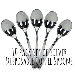 Disposable Silver Coffee Spoons, Plastic Teaspoon, Plastic Coffee Stirrers, Table setting, Wedding Setting, Outdoor Party Set