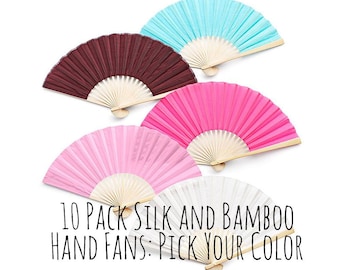 Bamboo and Silk Folding Fans, Hand Fans, Bulk Folding Fans, Wedding Favor Ideas, Wedding Favor, Party Favor, Summer Party Supply, Paper Fans