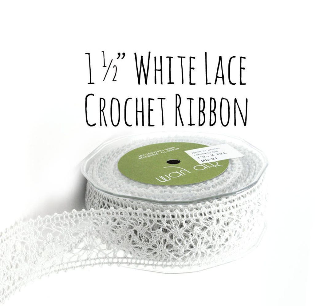 1.5" White Lace Crochet Ribbon, White Lace Wide Ribbon, Lace Ribbon ...
