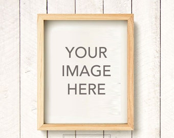 Vertical Light Wood, Natural Wood Frame Mock up on Clapboard White Wood Plank Shiplap Wall Background, Photography Mock-up, INSTANT DOWNLOAD