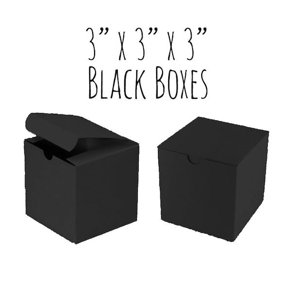 Black Boxes 3 x 3 x 3" Square, 25 To 50 Pack of Wedding Favor Boxes, Gift Box, Cupcake Box/Candy Box-Smooth Cardboard Box, DIY, Gloss Black