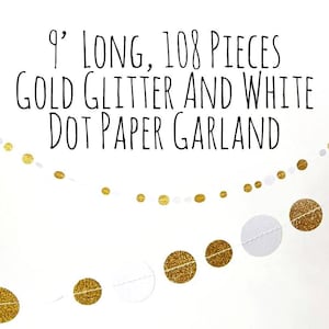 Sfondo ghirlanda con punti glitter dorati e cerchi di carta bianca, striscione circolare bianco e oro, fondale, decorazioni per matrimoni, decorazioni per feste