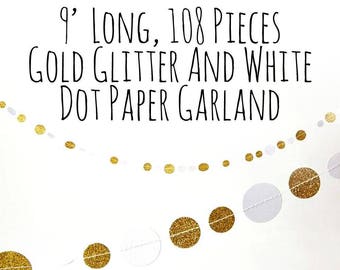 Gold Glitter Dots and White Paper Circles Garland Backdrop, Gold and White Circle Banner, backdrop, wedding decorations, party decorations