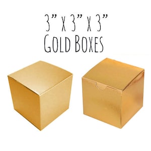 Gold Boxes Square 3 x 3 x 3", 25-50 Pack Wedding Favor Boxes Bulk, Gold Cupcake Box, Treat box, Candy Box, Cardboard Box, Metallic Gold