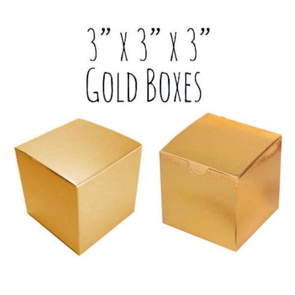 Gold Boxes Square 3 x 3 x 3", 25-50 Pack Wedding Favor Boxes Bulk, Gold Cupcake Box, Treat box, Candy Box, Cardboard Box, Metallic Gold