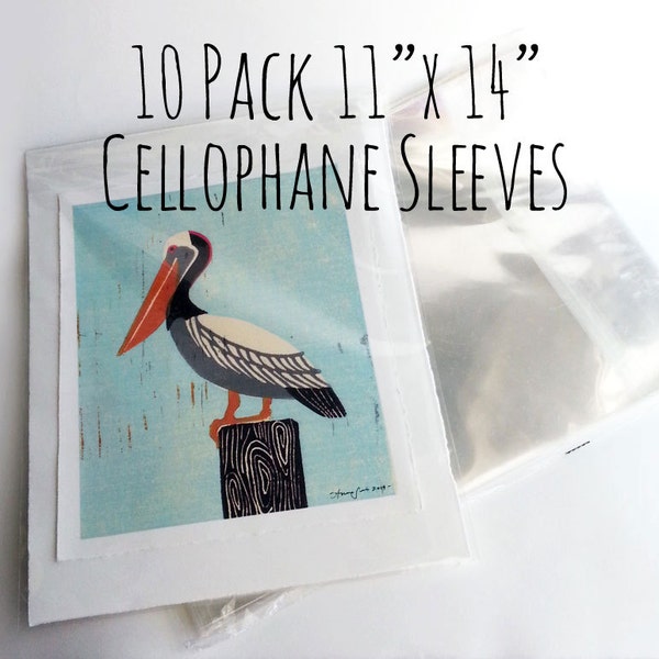 Set of 10 Cellophane Resealable Clear Sleeves, ~ 11 x 14 for 8 x 10, 9 x 12, 11 x 14 prints, clothing/ Protective Sleeves/ Archival Sleeves