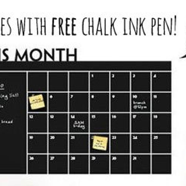 Chalkboard Calendar, Chalkboard Wall Decal Monthly Calendar, Black Vinyl Wall Sticker, with Chalk Ink Pen, Weekly Planner, Office/Home