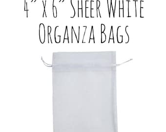 4 x 6" Rectangle Sheer White Drawstring Ribbon Organza Bags, Wedding Favors, Gift Bags, DIY, White Bag, Wedding Supply