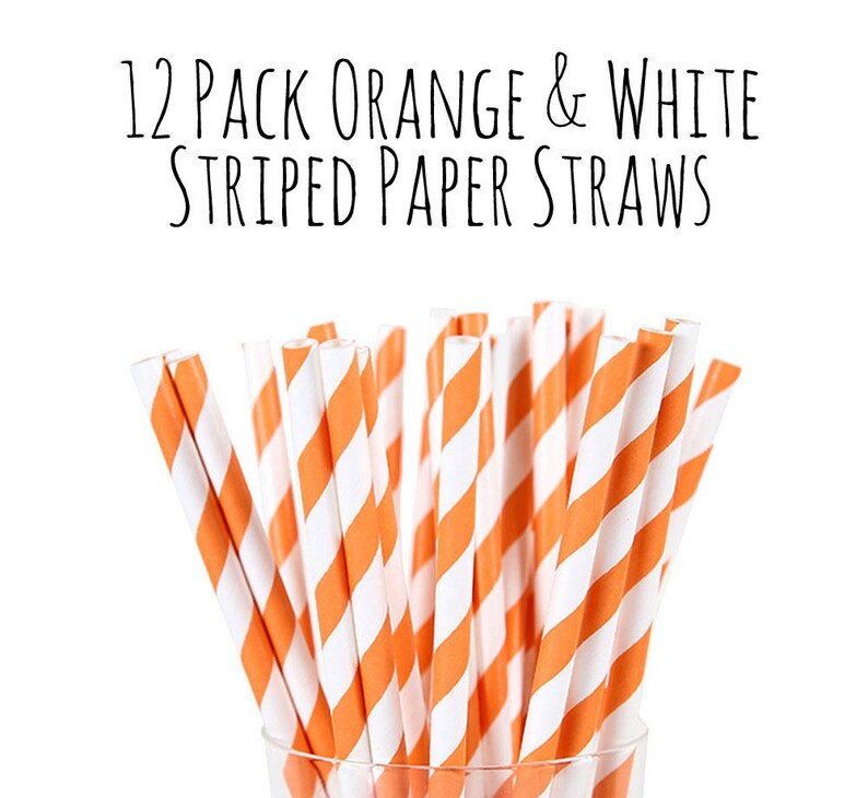 Orange & White Striped Paper Straws - 8mm X 20cm, Biodegradable & Compostable