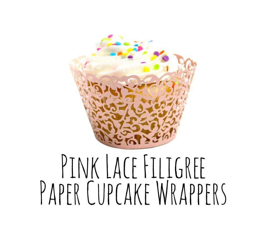 Pink Lace Cutout Cupcake Wrappers Leaf Vine Filigree Pink Cupcake Wrappers Cupcake Liners Laser Cut Cupcake Wrappers DIY