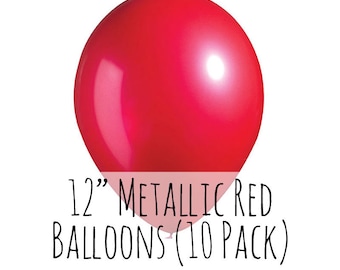 12" Metallic Red Balloons, 12 Inch Metallic Red Latex Balloons, 1 ft Balloon, Party Decorations, Wedding, Birthday Decoration