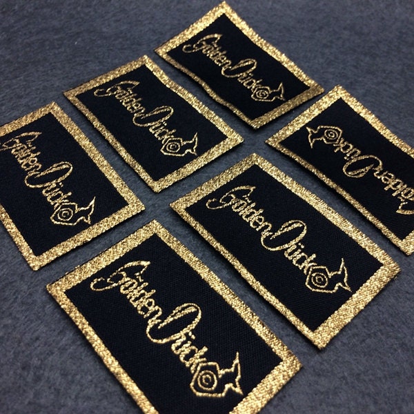 500 Stück Custom gold gewebtes Etikett, gold metallic gewebtes Etikett, gewebtes gold Etikett für Kleidung