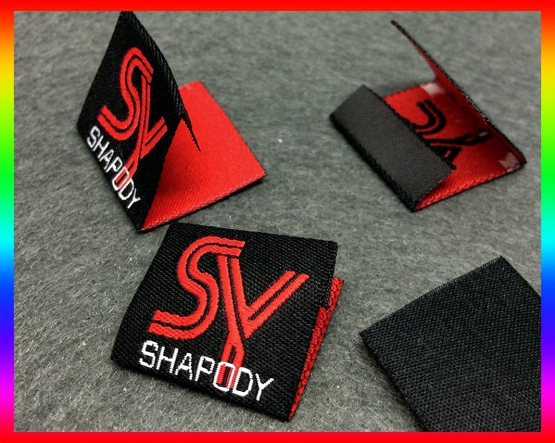 350 center fold or end fold finished , Custom woven label,Custom clothing label for clothing image 1