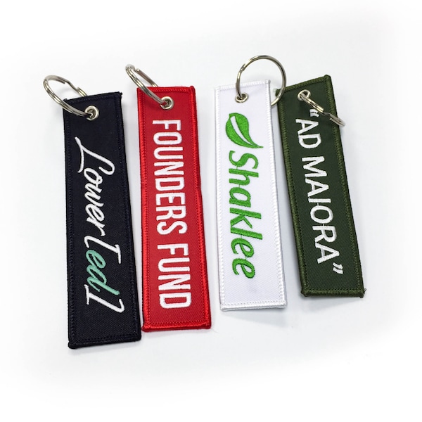 100 Custom embroidered keychain, red tag flights, flight embroidered key chain,  embroidery keychain, flight keychain