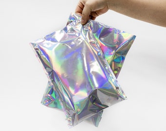Bolsas holográficas iridiscentes, bolsas para regalo y golosinas, bolsas de embalaje con lámina metálica holográfica arcoíris, bolsas brillantes, suministros de embalaje