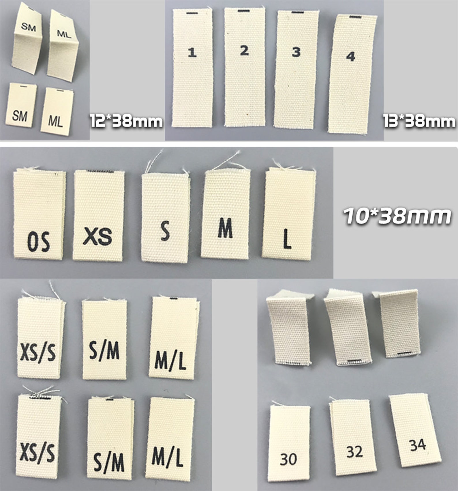 100 Clothing Size Tags Woven Size Tabs Woven Tags Pips Etsy