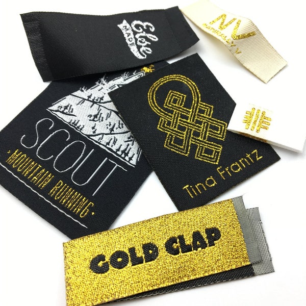 300 Stück Custom gold metallic gewebtes gewebtes Label für Kleidung, gewebtes Label damast