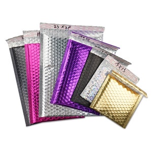 Bubble Mailers / Poly Bubble Mailer Rosa / Holographic Metallic Bubble Mailers / Calidad de envío acolchado Robustos sobres de correo fuertes