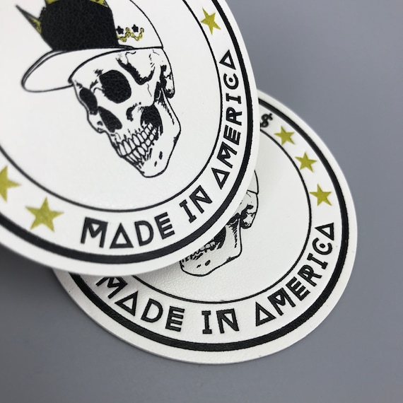 Giacca in pelle nera da uomo con bandiera USA, taglia XL
