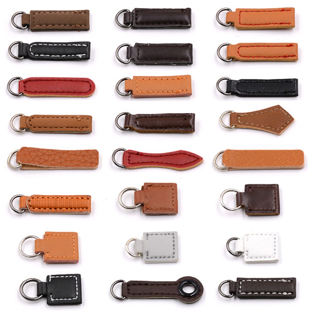 Leather Zip Puller - 15 pcs (LZIP01) Handmade Zipper Pull - Zipper Heads  Replacement (Standard Text)