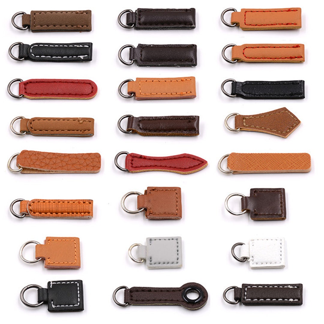 100 Leather Zipper Pull, Embossed Logo Leather Zipper Pull, Leather