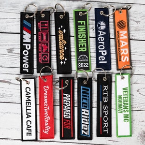 Custom Flight tags, Custom Key tags. embroidered key chains, Embroidered Jet Tag, Flight Key Chain, Pilot Airplane Motorcycle Flight Tag