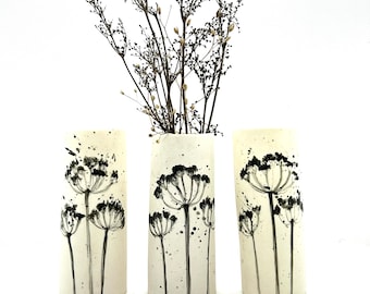 Handmade porcelain cow parsley wrap vase - medium