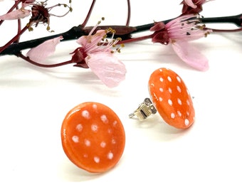 Handmade Porcelain polka dot stud earrings with sterling silver findings