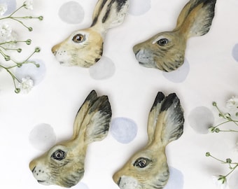 Handmade Porcelain hare brooches