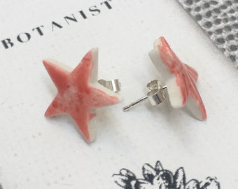 Handmade porcelain and silver textured star stud earrings