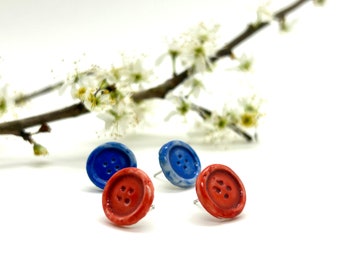 Handmade small Porcelain Button stud earrings with sterling silver findings