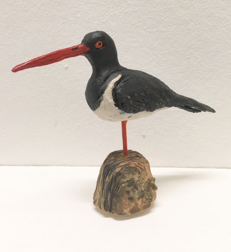 Oliver the Oystercatcher ceramic sea bird sculpture.