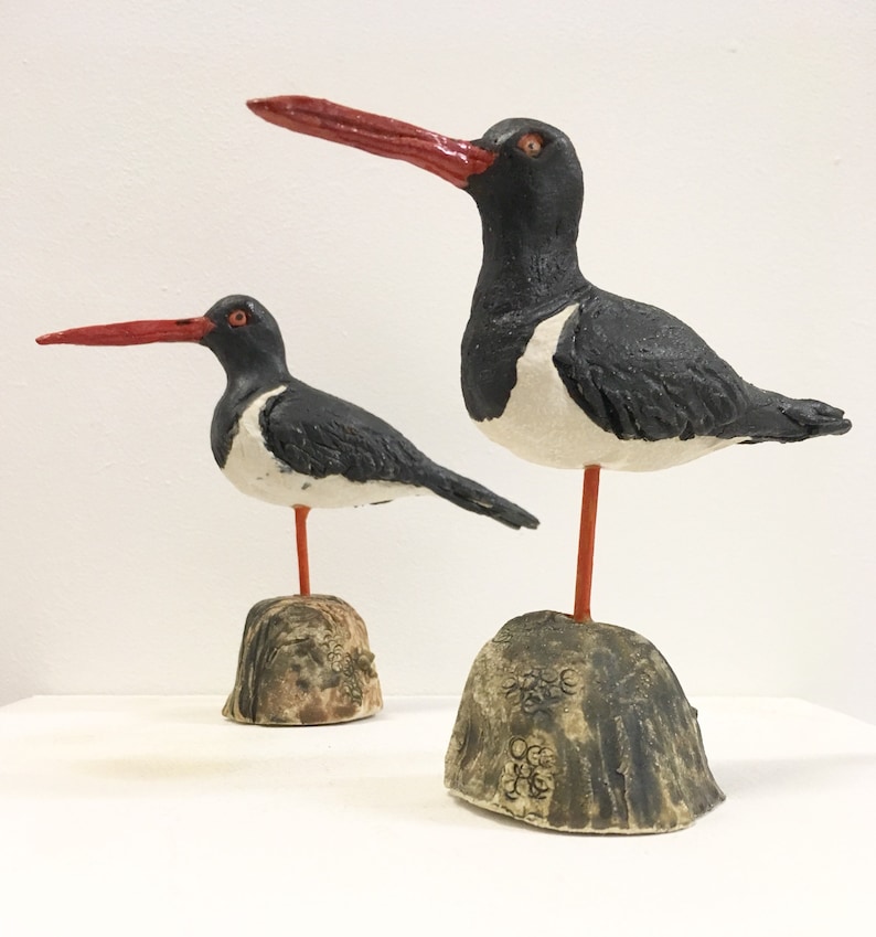 Oliver the Oystercatcher ceramic sea bird sculpture.