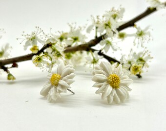 Handmade Porcelain Daisy stud earrings with sterling silver findings