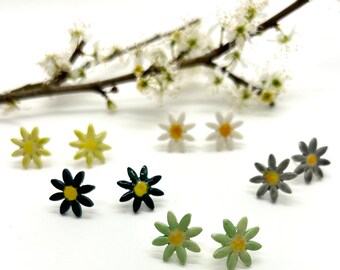 Handmade small Porcelain Daisy stud earrings with sterling silver findings