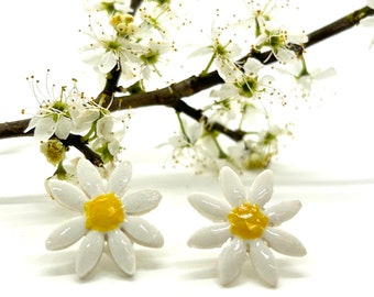 Handmade Porcelain Daisy stud earrings with sterling silver findings