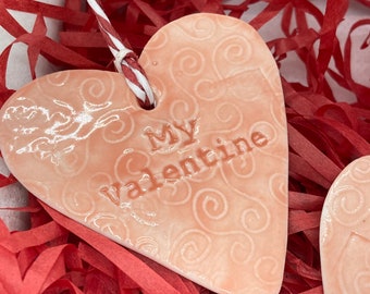 Set of 2 unique Handmade ‘Be my Valentine’, ‘My Valentine’ porcelain love tokens