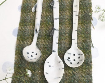 Handmade birch wood porcelain spoons