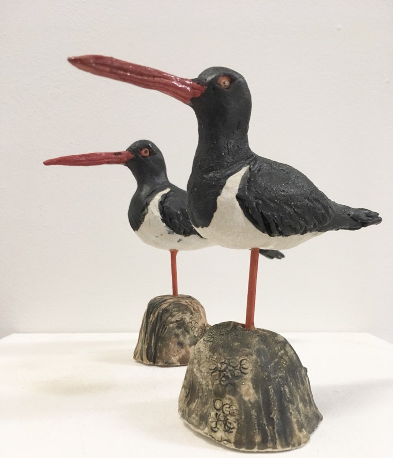 Oliver the Oystercatcher ceramic sea bird sculpture.