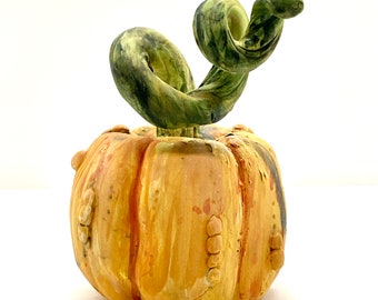 Handmade Ceramic Pumpkins made in stoneware clay with underglaze colours