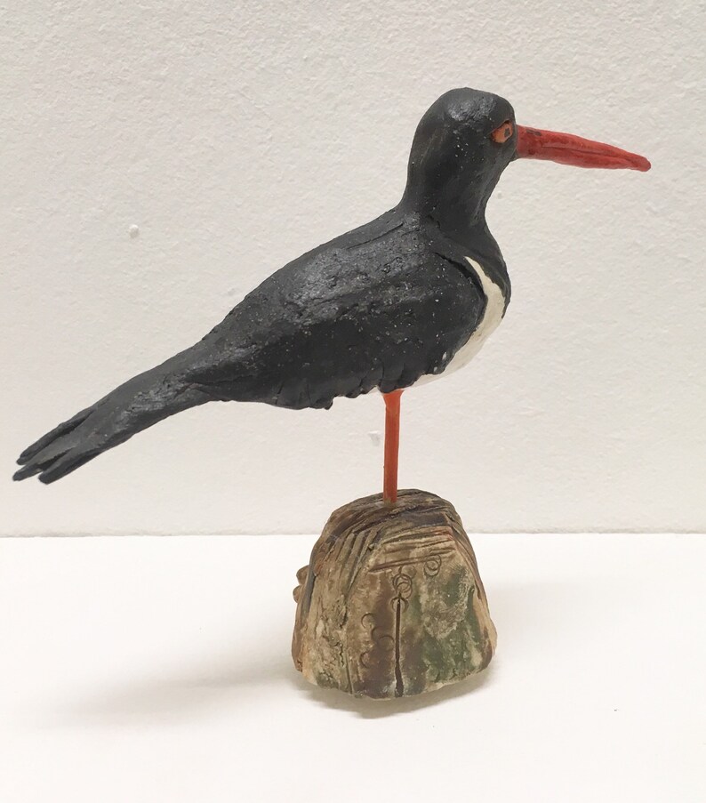 Oliver the Oystercatcher ceramic sea bird sculpture.