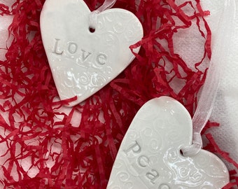 Set of 2 Handmade Love & Peace porcelain tokens of love