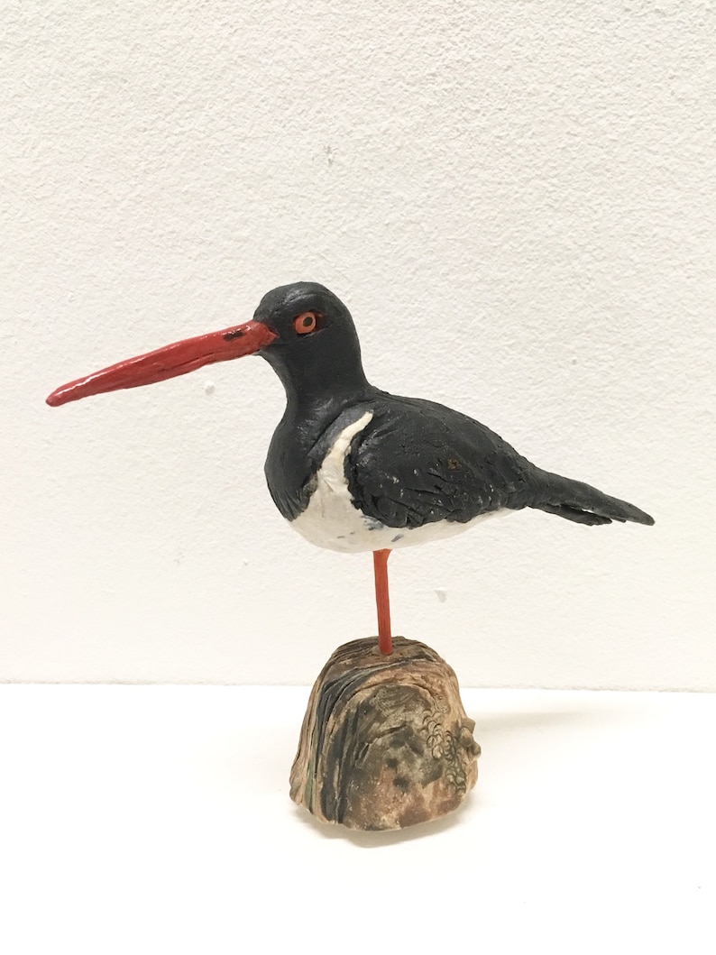 Oliver the Oystercatcher ceramic sea bird sculpture.