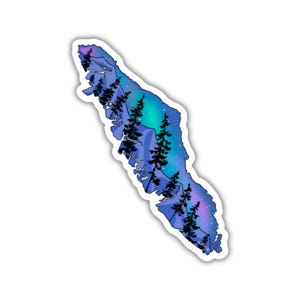 Vancouver Island Northern Lights Aurora Borealis Sticker | Trees Mountains Stars