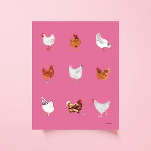 Chicken Art Print – 8x10 Farmhouse Kitchen Wall Decor | Pink Hen Illustration | Country Farm Animal Artwork | Rustic Chicken Poster