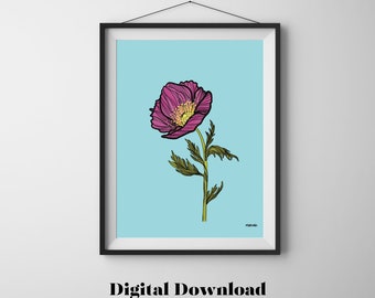 Poppy Wildflower Illustration | 8x10 | nursery bedroom | flower art | digital art | floral | botanical | wall art | download | pretty