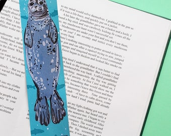 Seal bookmark laminated handmade | 2x8 | tassel | ocean | sealife | gift idea | bookclub | book | Fish | blue | ocean | Westcoast