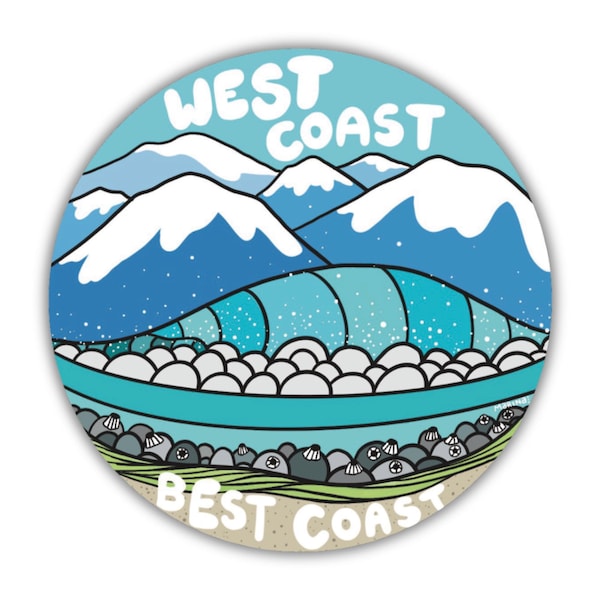 West Coast Best Coast Vinyl Sticker – 3x3” Waterproof Mountain & Ocean Wave Decal | Gift Idea | Beach Decor | Coastal Artwork |